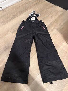 deux par deux Black Kids Snow Overalls with Pink Zipper Accents